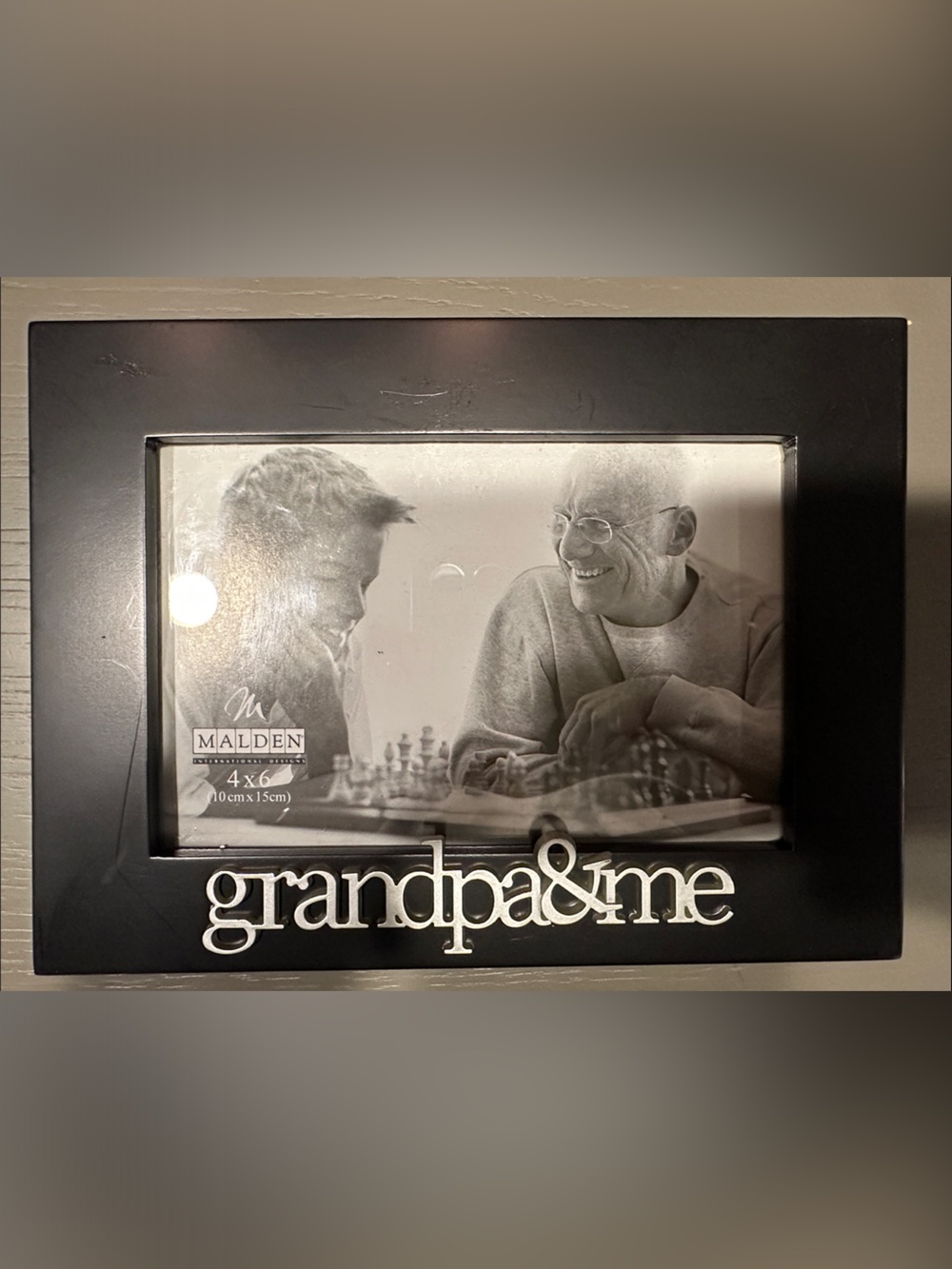 Malden Black Photo Frame with Silver Logo Accent